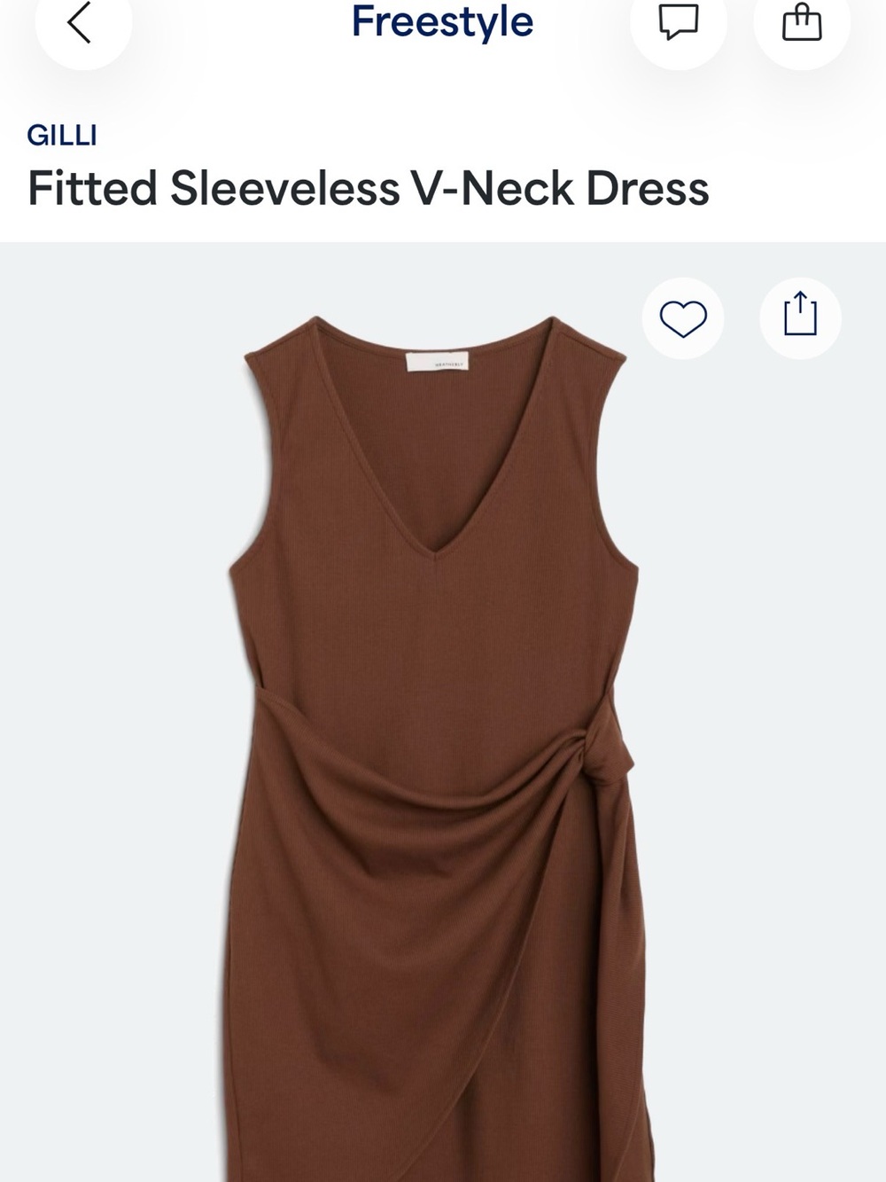 Gilli Brown Sleeveless V-Neck Midi Dress with Side Drape